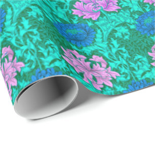Papier Cadeau William Morris Chrysanthèmes, Aqua et Violet