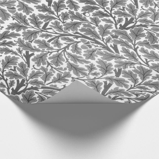 Papier Cadeau William Morris Feuilles de chêne, gris argenté et  (Coin)