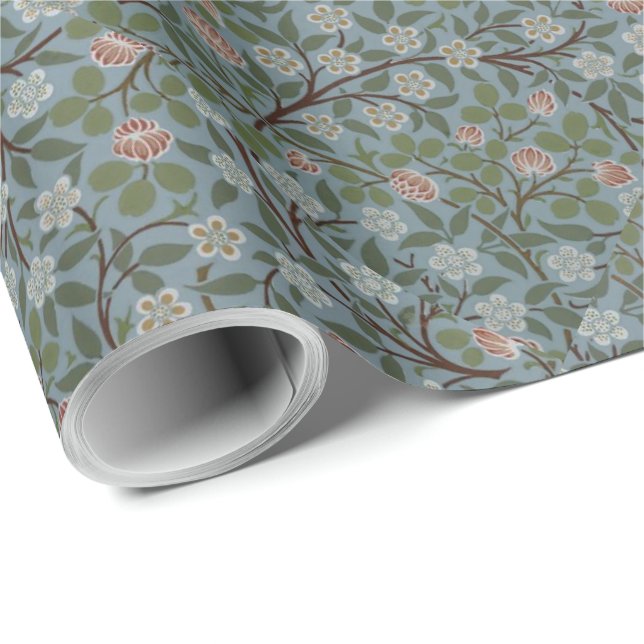Papier Cadeau William Morris Fleurs florales de trèfle rose vert (Coin rond)