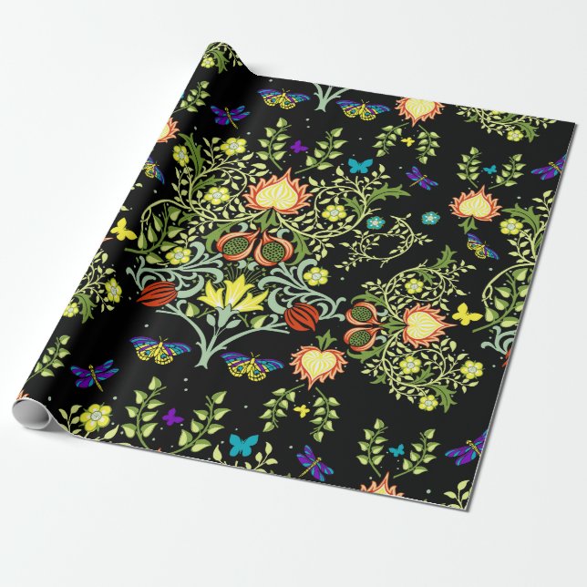 Papier Cadeau William Morris Floral (Déroulé)
