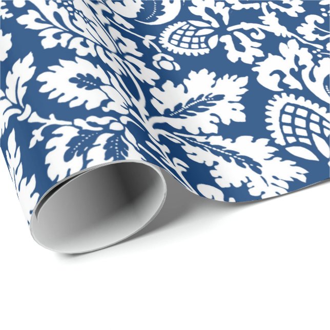 Papier Cadeau William Morris Floral Damask, Cobalt Blue & White (Coin rond)