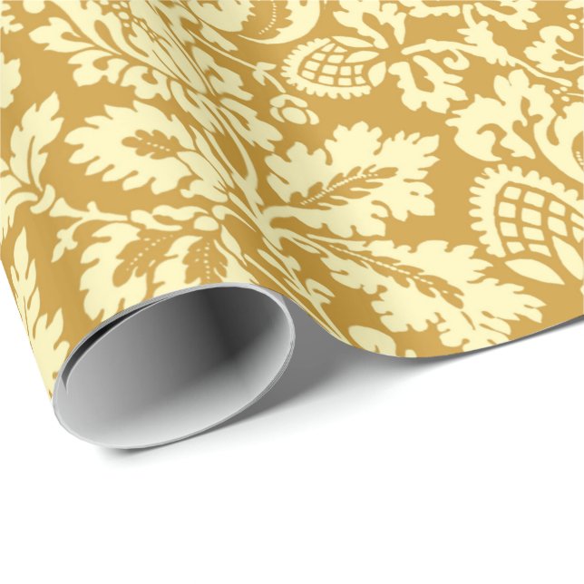 Papier Cadeau William Morris Floral Damask, Jaune de moutarde (Coin rond)