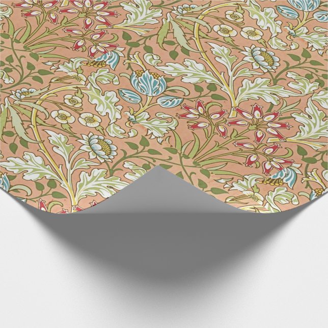 Papier Cadeau William Morris Floral Fleurs rose Bleu (Coin)