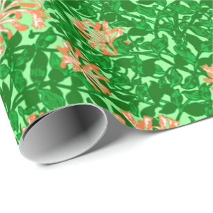 Papier Cadeau William Morris Honeysuckle, Peach et Green