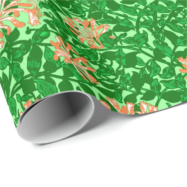 Papier Cadeau William Morris Honeysuckle, Peach et Green (Coin rond)