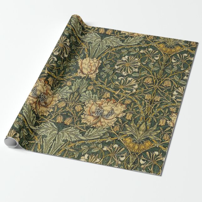 Papier Cadeau William Morris Honeysuckle Vert Floral (Déroulé)