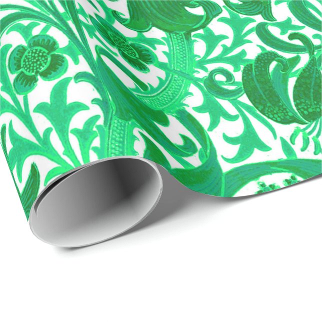 Papier Cadeau William Morris Iris et Lily, Jade Green (Coin rond)