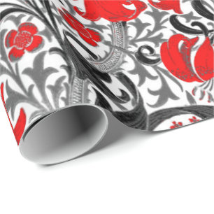Papier Cadeau William Morris Iris et Lily, noir, blanc et rouge