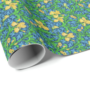 Papier Cadeau William Morris Irises, jaune et bleu de cobalt