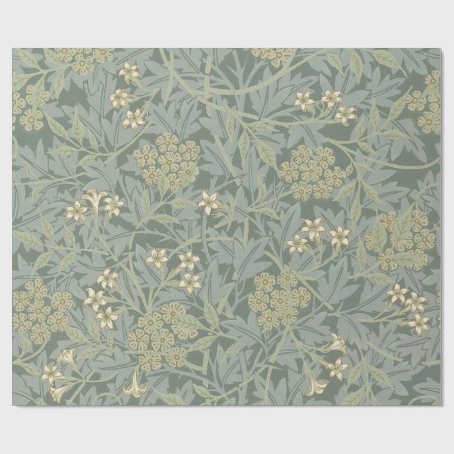 Papier Cadeau William Morris Jasmine Bleu Vert Art Botanique (Plat)