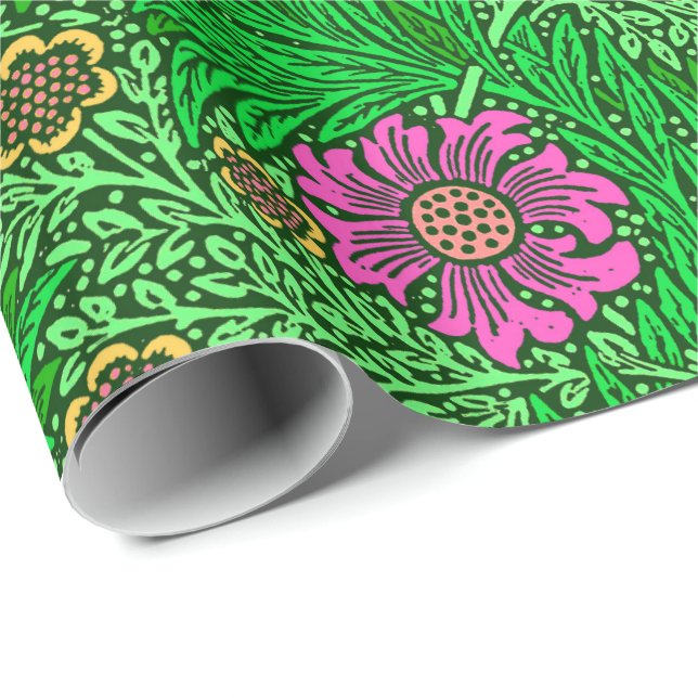 Papier Cadeau William Morris Marigold, Emerald Green & Fuchsia (Coin rond)