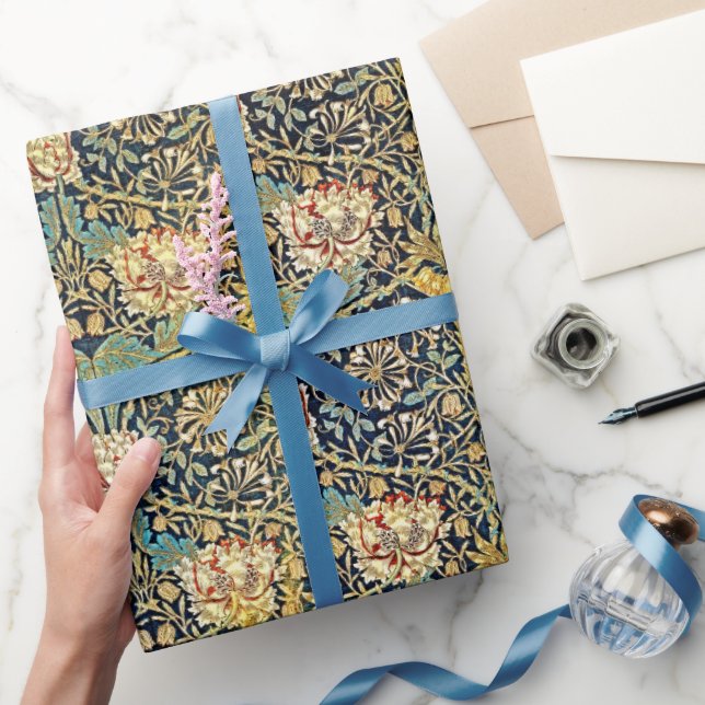 Papier Cadeau William Morris Motif Floral Or Turquoise Rouge (Cadeaux)