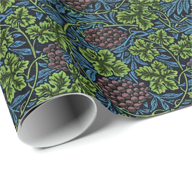 Papier Cadeau William Morris motif, Vin en Bleu (Coin rond)