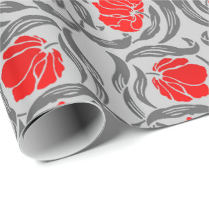 Papier Cadeau William Morris Pimpernel, Silver Grey et Red