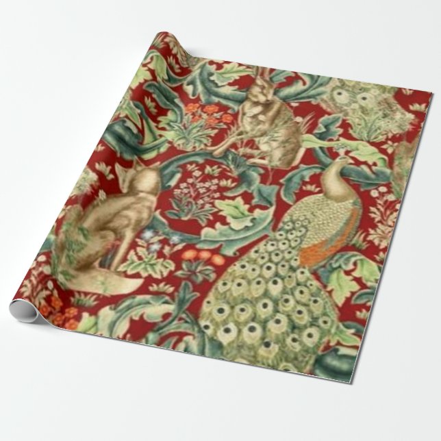 Papier Cadeau William Morris Red Motif Forest (Déroulé)