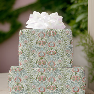 Papier Cadeau William Morris Remixé Vert Rouge Perse Floral