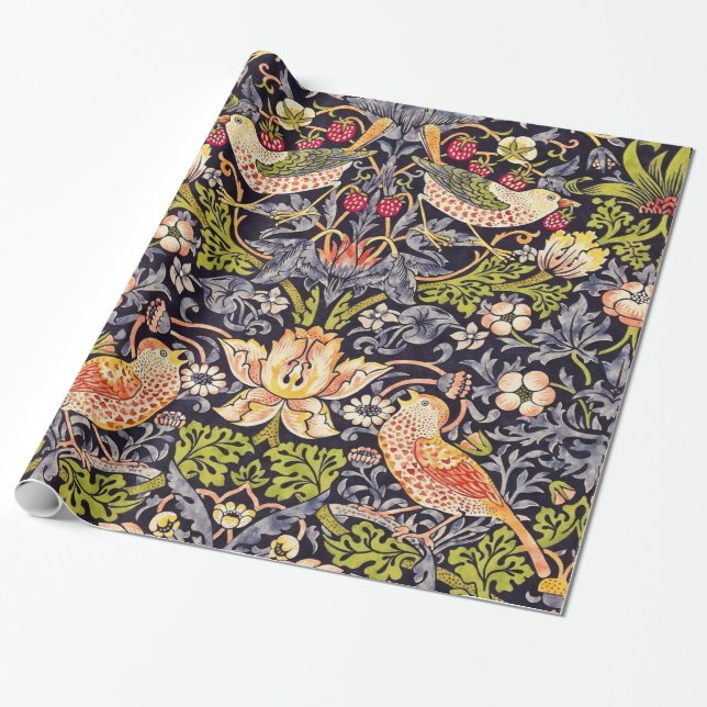 Papier Cadeau William Morris Strawberry Thief Floral Art nouveau (Déroulé)
