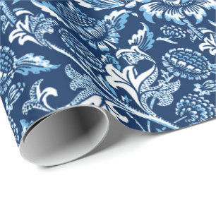 Papier Cadeau William Morris Sunflower, bleu foncé et blanc