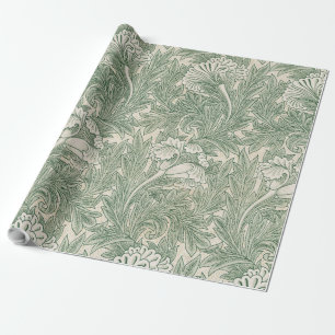 Papier Cadeau William Morris Vert Sauge Motif Tulipe : Vintage