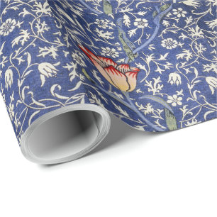 Papier Cadeau William Morris Vintage Floral Tulip Bleu Blanc Rou