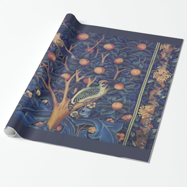 Papier Cadeau William Morris Woodpecker Tapestry Arts & Artisana (Déroulé)