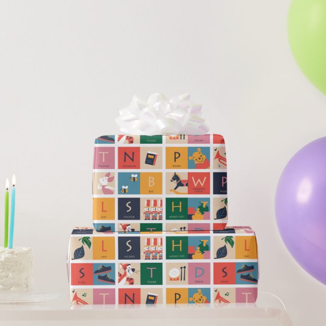 Papier Cadeau Winnie l'Ooh | Motif alphabet de bloc mou (Cadeaux de fête)
