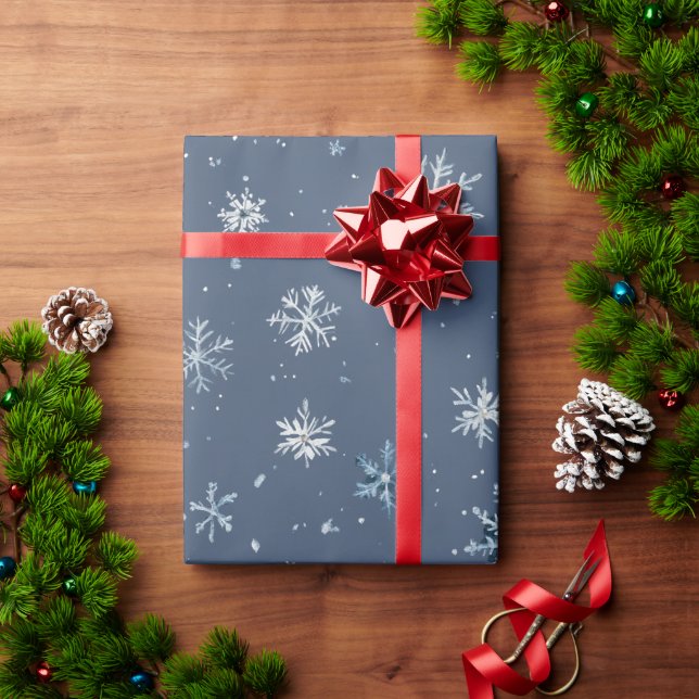 Papier Cadeau Winter Blue Silver Snowflakes Christmas (Cadeau de vacances)