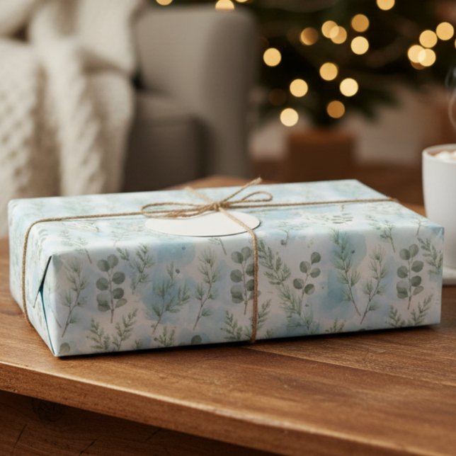 Papier Cadeau Winter Botanical Elegance (soft watercolor botanical Christmas wrapping paper)