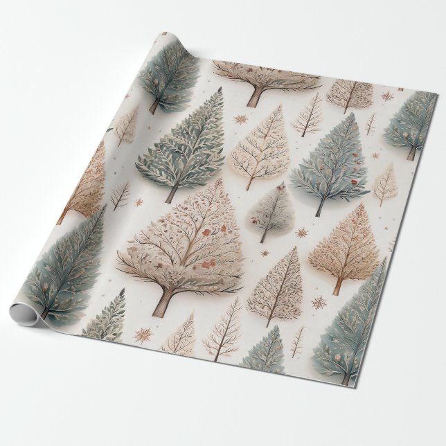 Papier Cadeau Winter Trees - Rustic Holiday Forest (1) (Déroulé)