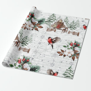 Papier Cadeau Winter Wonder Cabine Forest Bird Vintage
