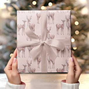 Papier Cadeau Winter Wonderland Anniversaire   Rose et cerf