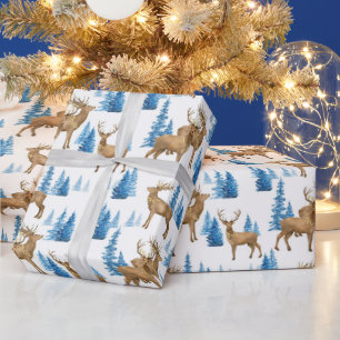 Papier Cadeau Winter Wonderland Blue & Tan Reindeer