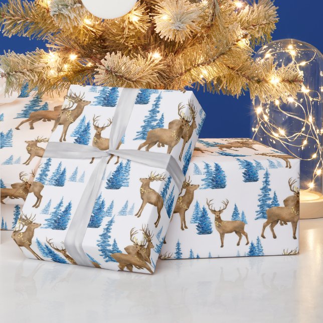 Papier Cadeau Winter Wonderland Blue & Tan Reindeer (Vacances)