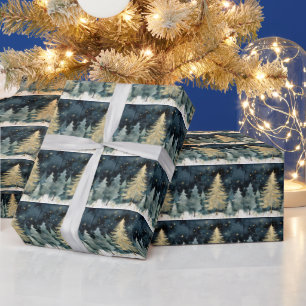 Papier Cadeau Winter Wonderland Étincelant arbres de Noël