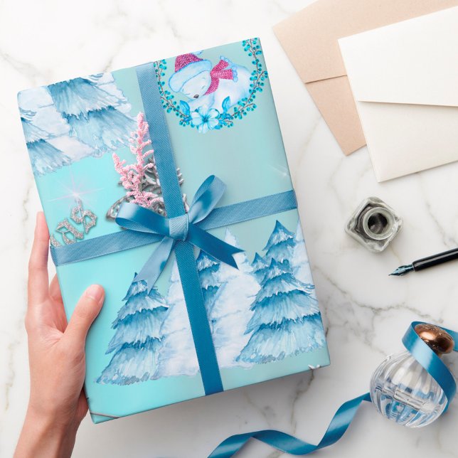 Papier Cadeau Winter Wonderland Noël bleu et argent (Créateur téléchargé)