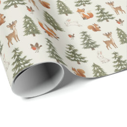 Papier Cadeau Winter Woodland Forest Animals Small Christmas