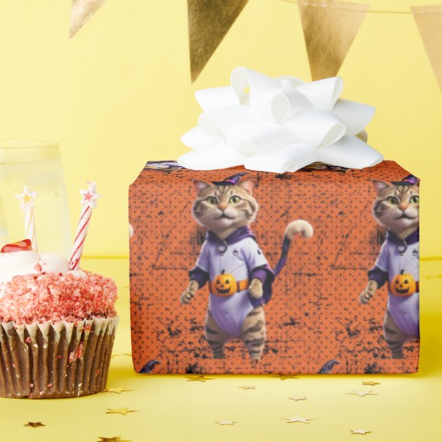 Papier Cadeau Witchy Halloween Tabby (Fête d'anniversaire)