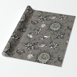 Papier Cadeau Woebegone Guinea Fowl, Blossoms et Vins