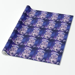 Papier Cadeau Wolf Galaxy Stars Cosmique fête d'anniversaire