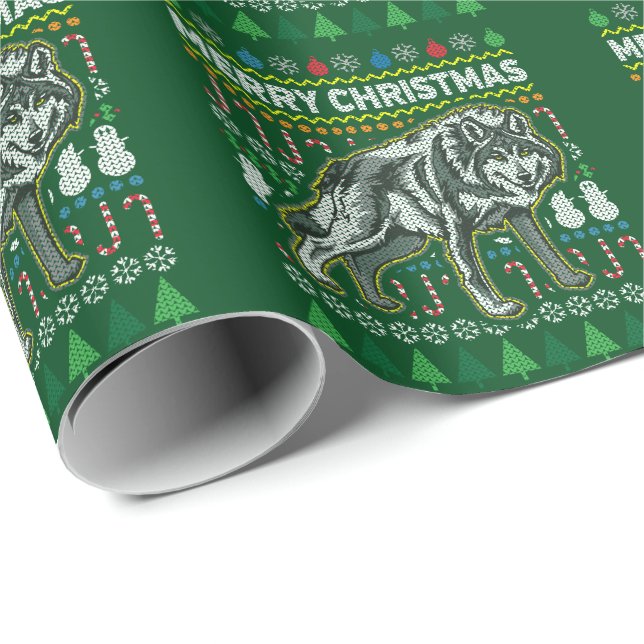 Papier Cadeau Wolf Ugly Christmas Sweat Wildlife Series (Coin rond)