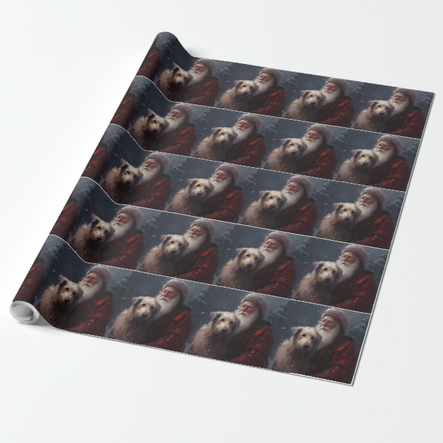 Papier Cadeau Wolfhound avec Noël Festif du Père Noël (Déroulé)