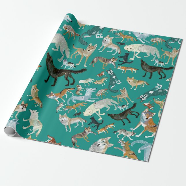 Papier Cadeau Wolves of the World Green Pattern (Déroulé)