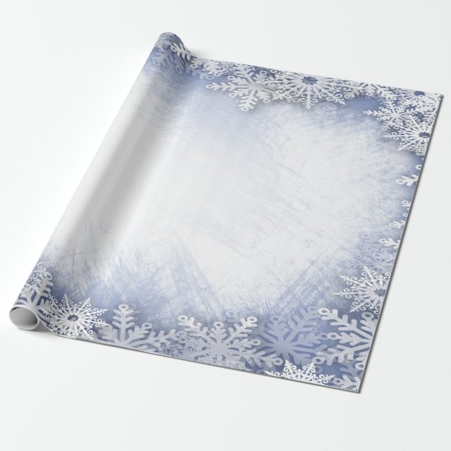 Papier Cadeau Wonderland d'hiver, Snowflakes Blue Holiday (Déroulé)
