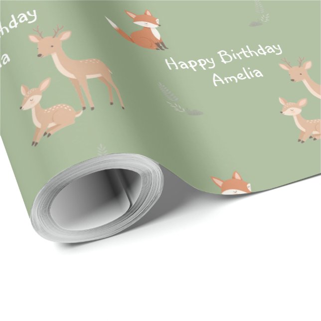 Papier Cadeau  Woodland Animal Birthday Personalized  (Coin rond)