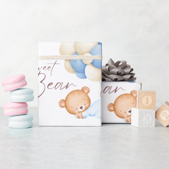 Papier Cadeau Woodland Bear Boy 1er Anniversaire Party Pastel (Baby Shower)