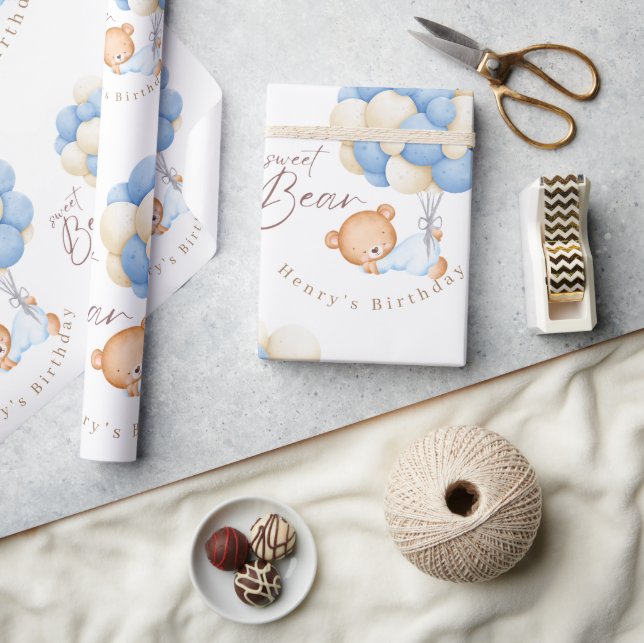 Papier Cadeau Woodland Bear Boy 1er Anniversaire Party Pastel (Artisanat)