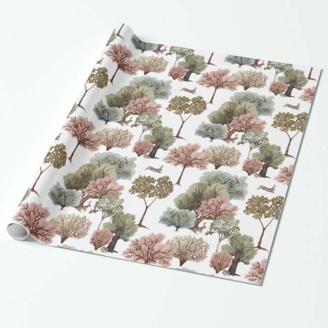Papier Cadeau Woodland Trees Rabbits (Déroulé)