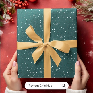 Papier Cadeau WP05 Flocon de neige Noël Vert moderne élégant