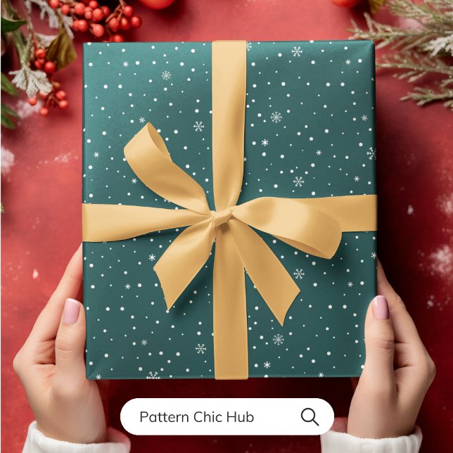 Papier Cadeau WP05 Flocon de neige Noël Vert moderne élégant (Créateur téléchargé)