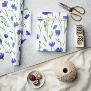 Papier Cadeau Wrapping Paper - Blue Flowers